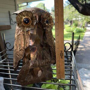 Vintage Brutalist Owl Sculpture Hong Kong Copper Metal Mid Century Modern 11”